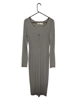 Free People Black & White Striped Long Sleeve Midi Henley Dress